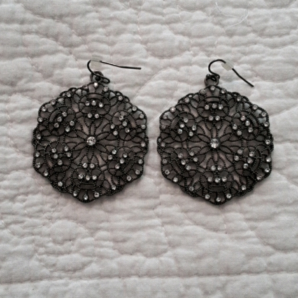 2 inch   Light weight  black and rhinestone earrings
